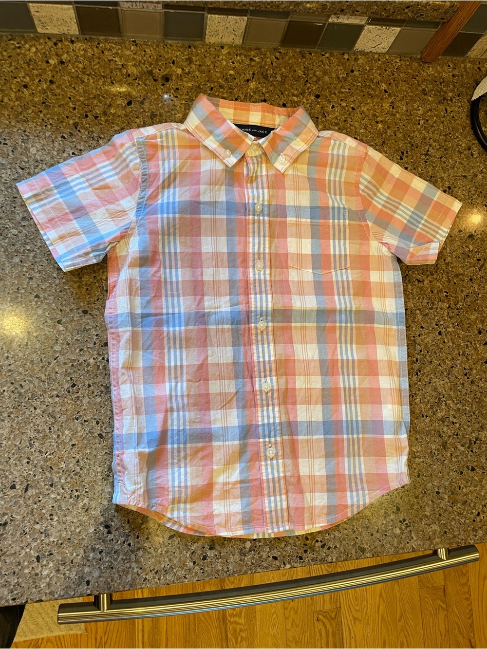 Janie and Jack Short-Sleeve Madras  Plaid Button-Down in Pink, Blue, and White